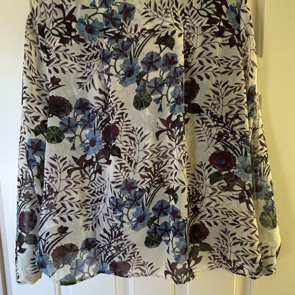 CAbi A-Line Skirt with Purple and Blue Floral Design